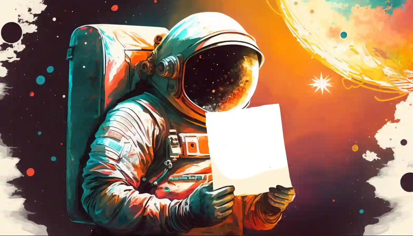 An astronaut, standing on a distant planet, proudly displays a cover letter, symbolising how the James Innes Group's cover letter service can help you reach for the stars in your job search.